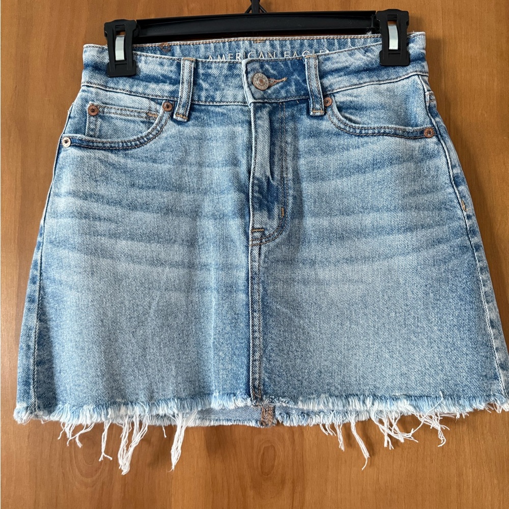 American Eagle Outfitters Light Blue Frayed Mini Skirt